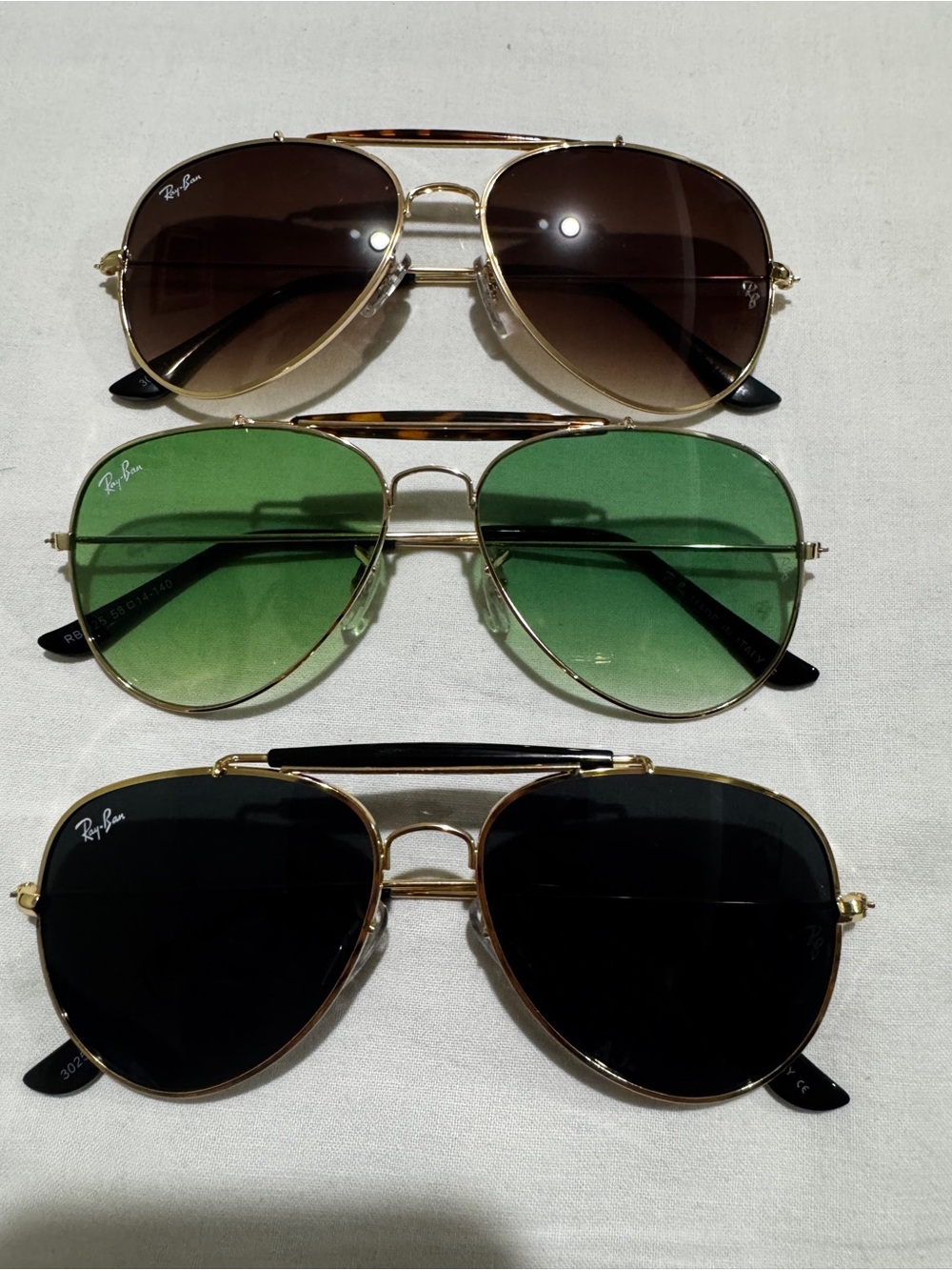 3x vintage Ray-Ban Aviator Sunglasses - Gold Frame with Brown/Green/Black Lenses